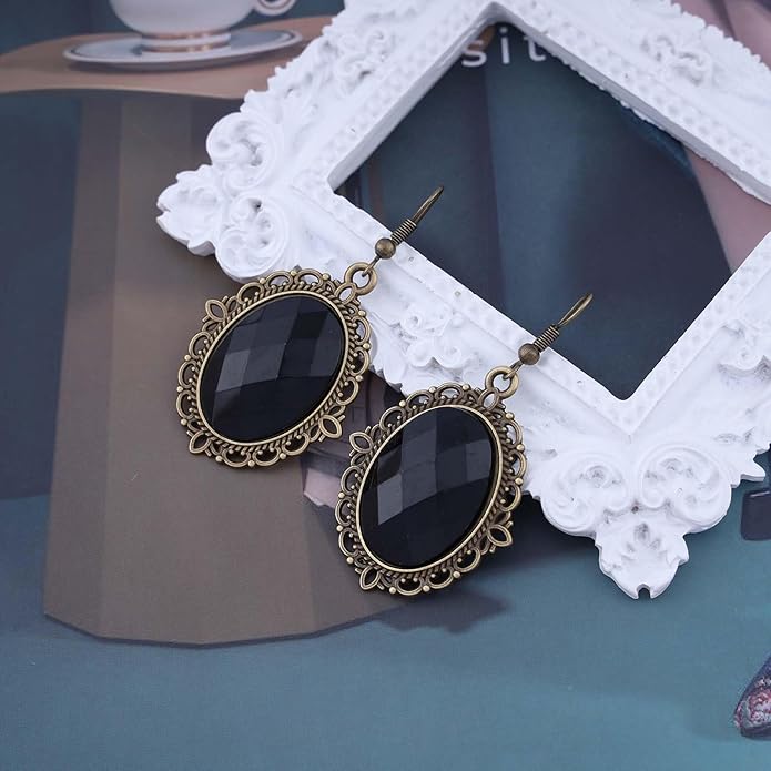 Vintage Black Crystal Drop Earrings Oval