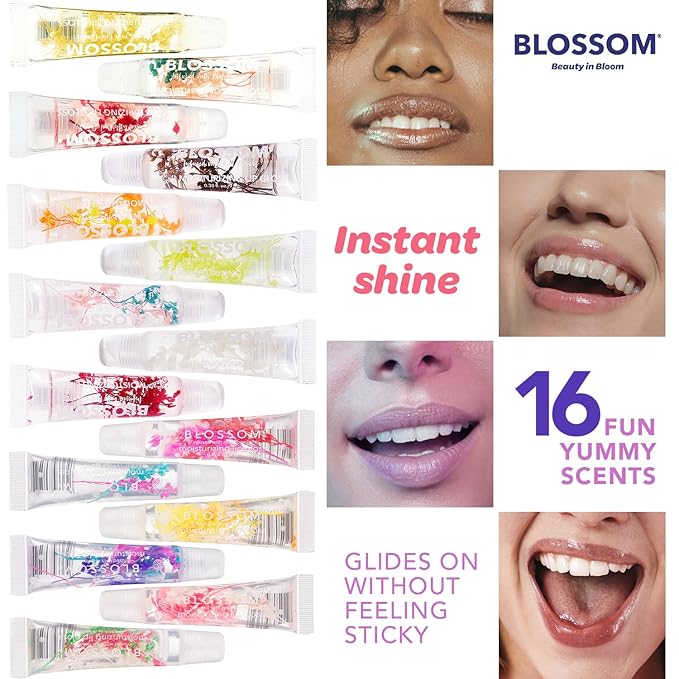 Blossom Scented Moisturizing Lip Gloss Tubes, Infused with Real Flowers, 0.3 fl. oz/9ml, Candy Cane