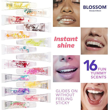 Blossom Scented Moisturizing Lip Gloss Tubes, Infused with Real Flowers, 0.3 fl. oz/9ml, Candy Cane