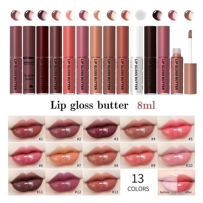 MAEPEOR Butter Lip Gloss 13 Colors Moisturizing Non-Sticky Gloss