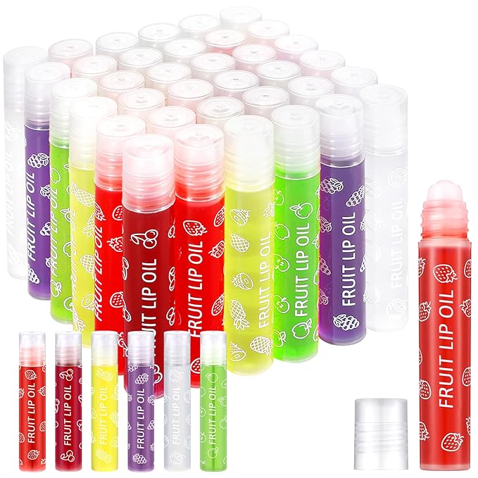 30 Pcs Roll on Lip Gloss Glossy Fruit Lip Oil Clear Flavored Lip Make up Party Gifts, Assortment Set(Multiple)