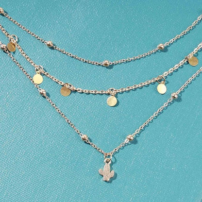 Boho Layered Disc Coin Necklace Choker Gold Cactus