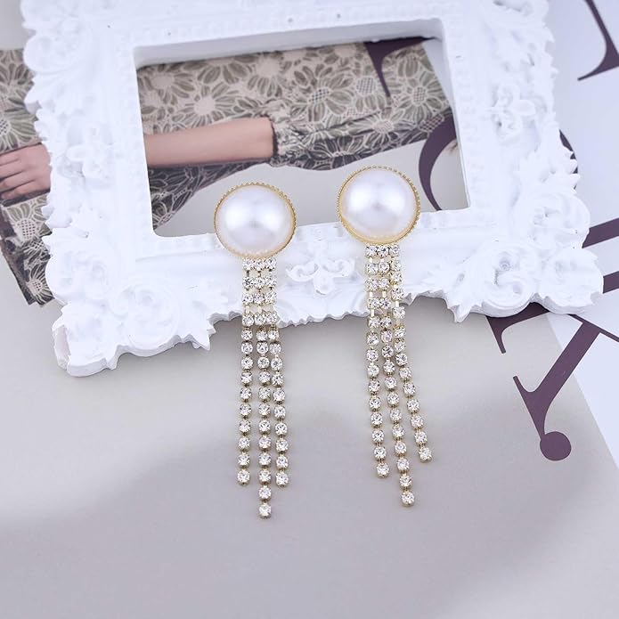 Vintage Crystal Pearl Drop Earrings Cz