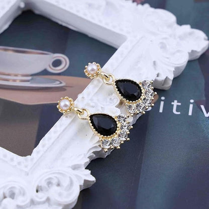 Vintage Black Crystal Teardrop Earrings Crystal