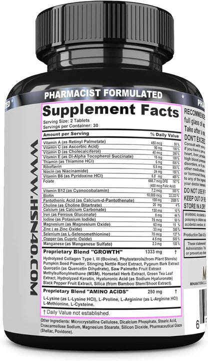 HSN 40 Hair Skin and Nails Growth Vitamins for Women. Biotin 10000 mcg, Keratin, Collagen, for Thicker, Stronger Hair. Tight, Smooth and Soft Skin. Healthy Nails.