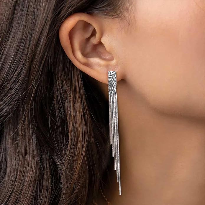 Vintage Rhinestone Dangle Earrings Gold Sleek Chain Drop