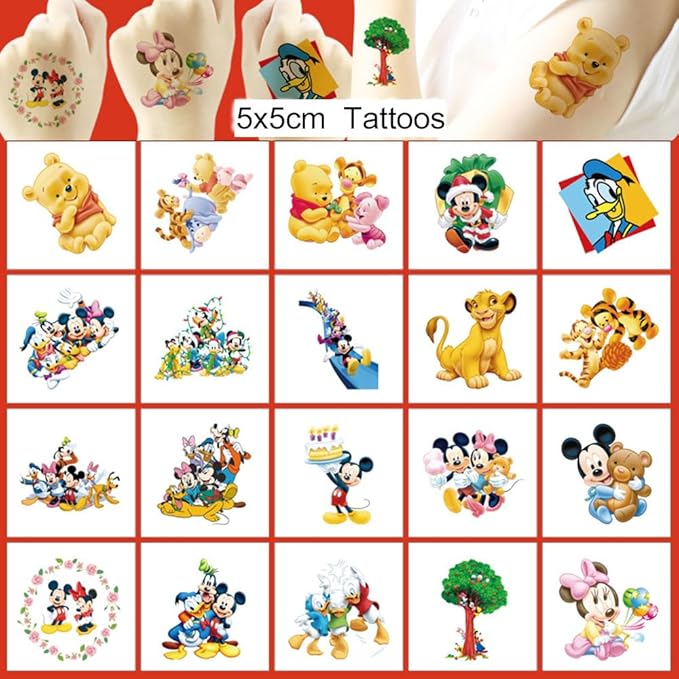 20 Sheets Disney Temporary Tattoos for Kids, Mickey Christmas Rewards