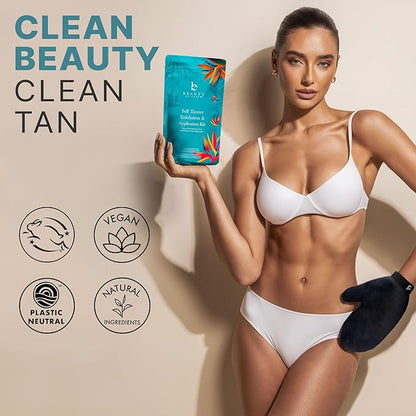 Tanning Lotion Self Tanner Kit - USA Made with Organic & Natural Ingredients, Self Tanning Lotion Face Tanner & Application Kit, Non Toxic Gradual Tan Lotion, Sunless Tanning Lotion for Women & Men