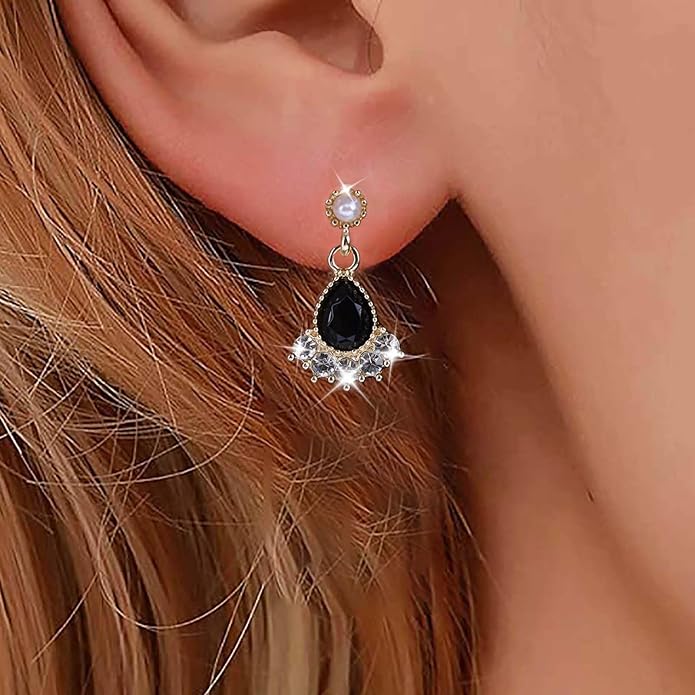 Vintage Black Crystal Teardrop Earrings Crystal