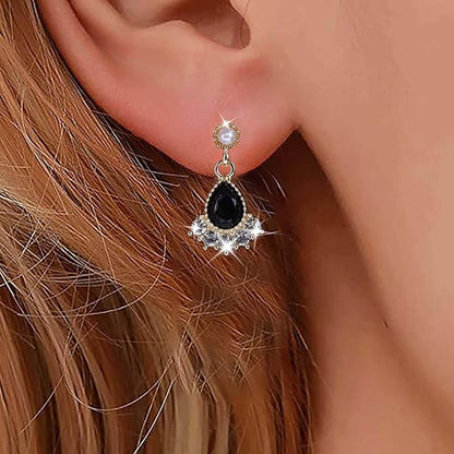 Vintage Black Crystal Teardrop Earrings Crystal