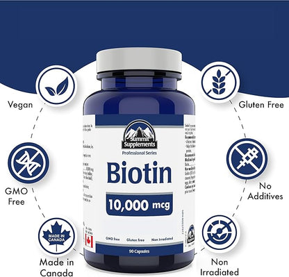 Summit Supplements - Biotin 10,000 mcg, 90 Capsules - Maximum Potency - Promotes Healthy Hair, Skin and Nails - Helps to Maintain and Support The Body's Ability to Metabolize Nutrients