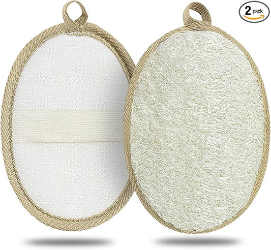 Loofah Exfoliating Body Scrubber (2 Pack), Natural Body Scrubbers for Shower Exfoliator, 100% Natural Lufa Bath Scrub Loofa Sponge Pad, Large Lufas for Men and Women Loufa Biodegradable Luffa Beige