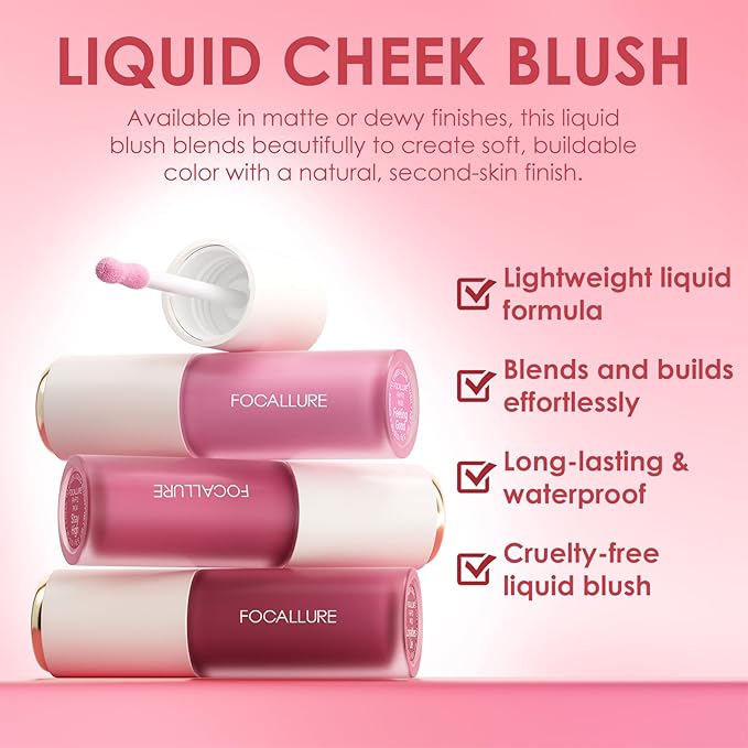 FOCALLURE Silky Cream Liquid Blush,Leaving a Matte Dewy