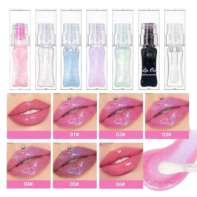 MAEPEOR Changing Lip Gloss 7 Colors Moisturizing Non-sticky Lip Oil Gloss Nourishing Shiny Glossy Lipgloss for Lip Care and Dry Lip (Color 03)