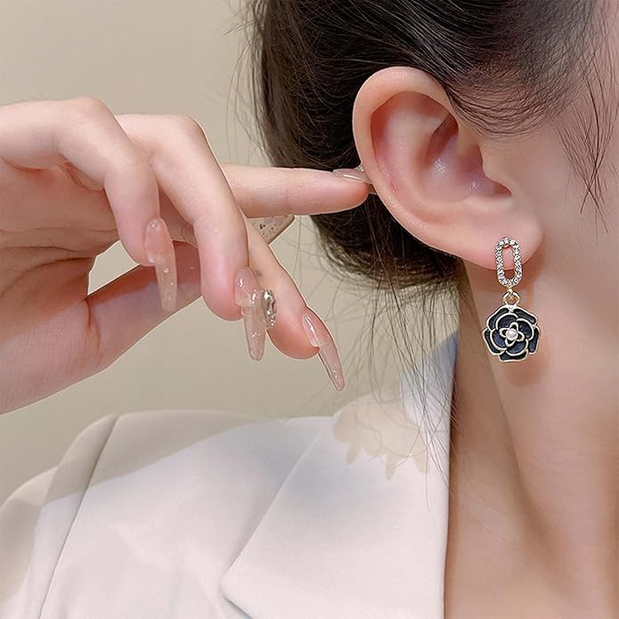 Vintage Black Crystal Flower Drop Earrings