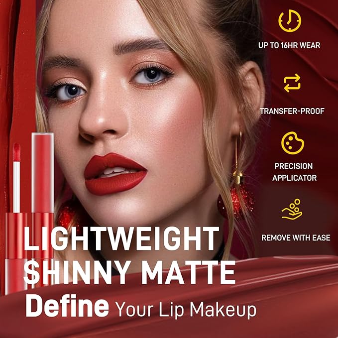 Matte Liquid Lipstick Set, 6 Colors 2-In-1 Mirror Glosses