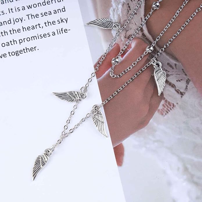 Vintage Layered Wing Dangle Necklace Angel
