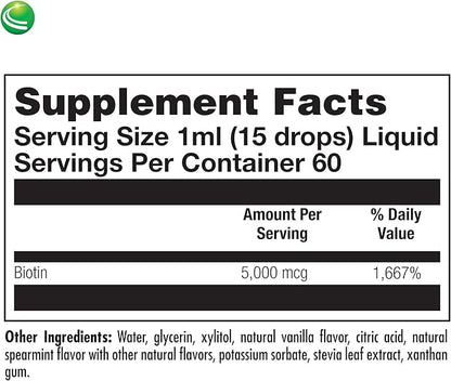 Nutra BioGenesis Biotin 5000 - Liquid Vitamin B Biotin Drops for Skin, Hair, Adrenal & Immune Health- 2 Oz