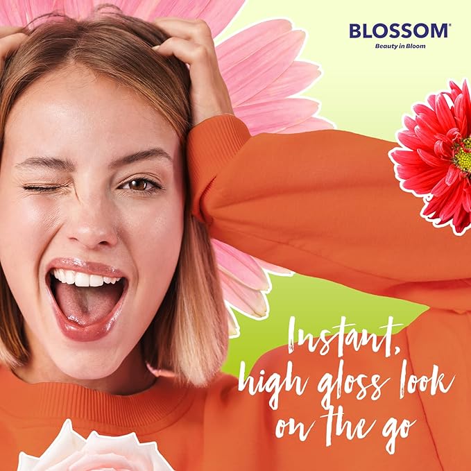 Blossom Moisturizing Lip Gloss Tubes, Roll on Perfume Oil, Natural Essential Oils, Scented Color Change Lip Balm with Real Flowers, 0.7 fl. oz/15mL, 3 Pack Gift Set, Cherry/Honey Jasmine/Turquoise