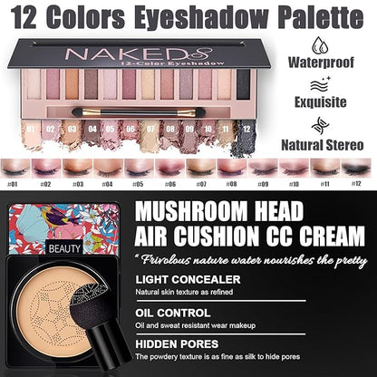 All in One Makeup Kit,Includes Naked Eyeshadow,Liquid Foundation,CC
