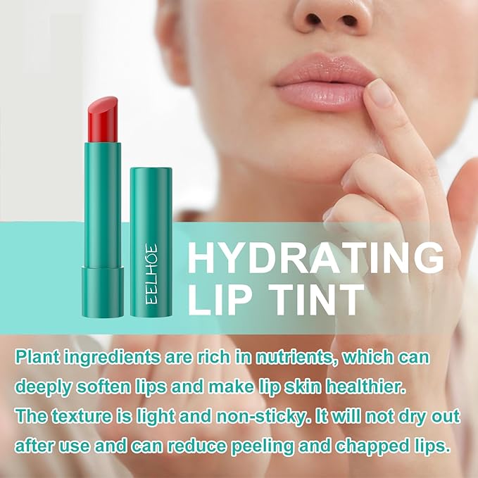 Lip Tint Hydrating, Sheer Strength Hydrating Lip Tint, Tinted Lip Balm Powerful Moisturizing Water Lipstick, Non-Sticky & Long Lasting (#Cherry Red)