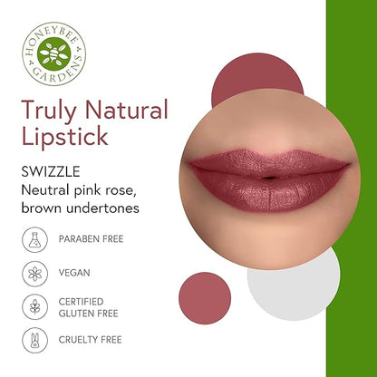 Honeybee Gardens Truly Natural Long Lasting Lipstick, Swizzle, Neutral Pink Mauve, Naturally Hydrating & Nourishing, Vegan, Gluten-Free & Cruelty-Free, 0.13 oz / 3.8 g