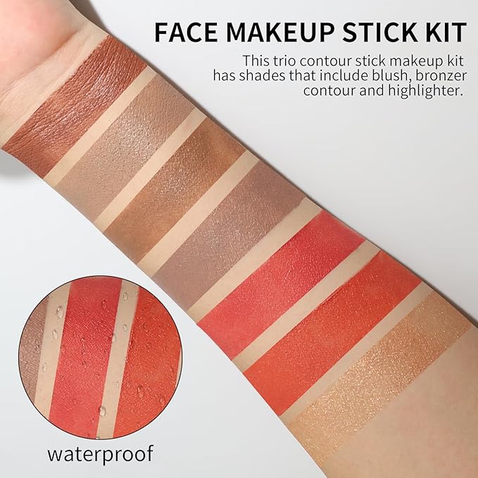 3Pcs Cream Contour Sticks Kit, Face Contouring Pen Finish (06)