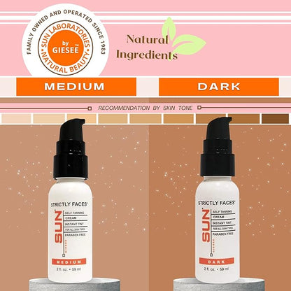 Sun Laboratories By Giesee Face Self Tanner Dark - Self Tanning Lotion for Gradual, Sunless Tan - Premium Facial Tanner Drops & Mist - Tanning Lotion for Face