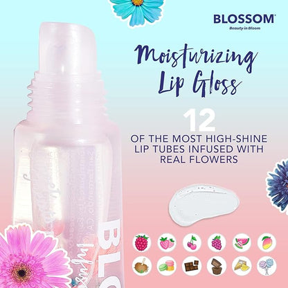 Blossom Scented Moisturizing Lip Gloss Tubes, Infused with Real Flowers, 0.3 fl. oz/9ml, Raspberry