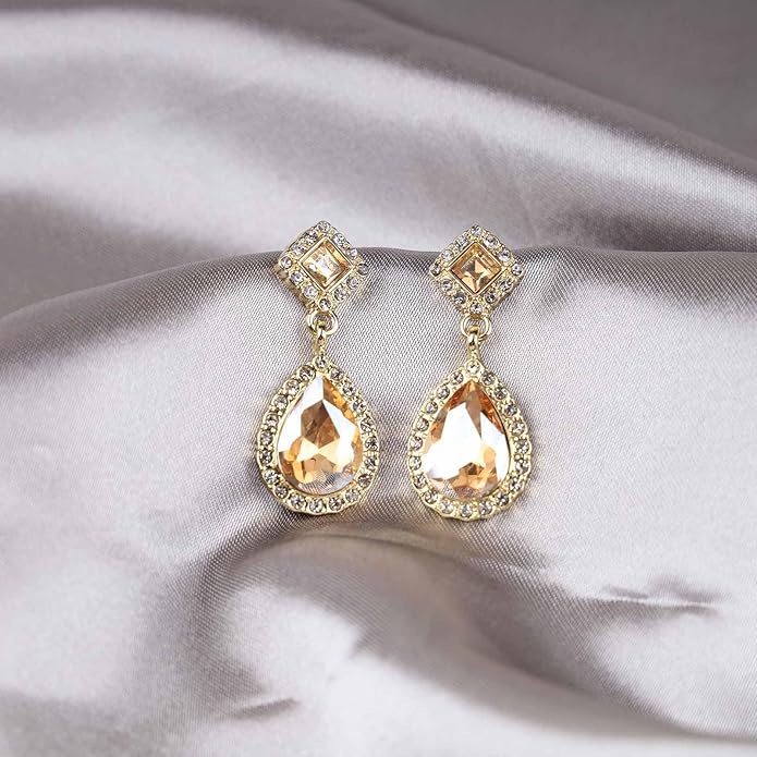 Vintage Crystal Teardrop Earrings Rhinestone Drop Earrings Sparkly