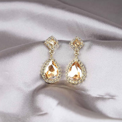 Vintage Crystal Teardrop Earrings Rhinestone Drop Earrings Sparkly