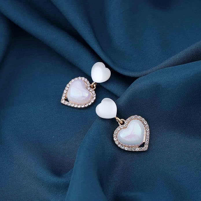 Vintage Rhinestone Heart Drop Earrings Opal