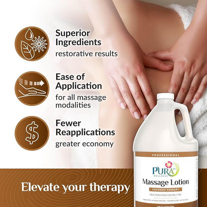 Coconut Therapy Massage Lotion, {Physical Therapy Coconut Lotion, Professional Deep Tissue Therapy, Pura Wellness Vitamin Therapy Lotion, Unscented Lotion for Physical Therapy Recovery, 128oz