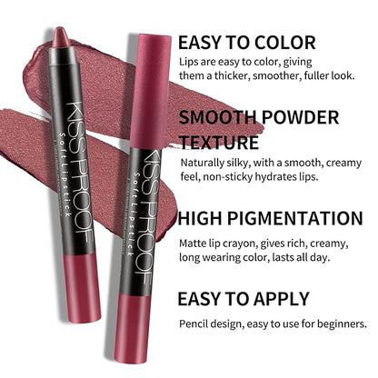 Boobeen Matte Lipstick Pencil Lip Crayon Stick Matte Velvet Lipgloss Creamy Lip Liner Full Coverage High Pigment Waterproof Non-Fade Lipstick for Women, Matte Lip Stain with Smooth Makeup