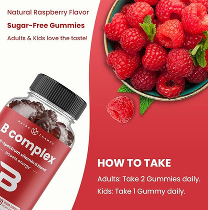 NutraChamps Vitamin B Complex Gummies, Vitamin B Gummies Boosts Energy, B Complex Vitamins B1, B2 (Riboflavin), B3 (Niacin), B5, B6, B7 (Biotin), B9 (Folic Acid), Methyl B12
