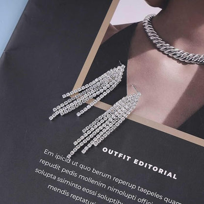 Vintage Rhinestone Chandelier Tassel Earrings Crystal Chain Drop