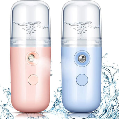 Honoson 2 Pieces Nano Facial Mister 30 ml Mini Face Humidifier Portable Facial Sprayer USB Rechargeable Handy Skin Care Machine for Face Hydrating, Daily Makeup (Light Pink and Blue)