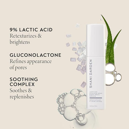 SHANI DARDEN SKIN CARE Lactic Acid Face Serum Travel Size, Active Night Serum to Help with the Look of Radiant and Smooth Skin, Gentle But Powerful Face Exfoliator, 0.34 fl oz