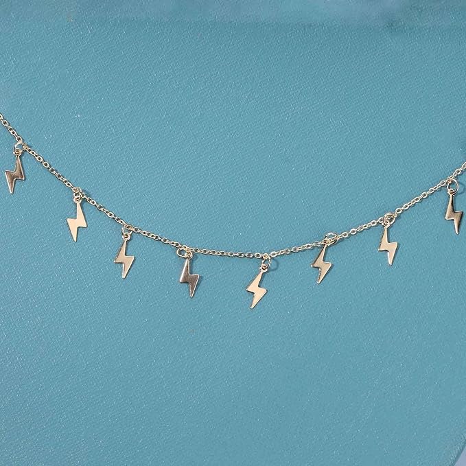 Boho Lighting Bolt Choker Necklace Gold Dangle Thunder