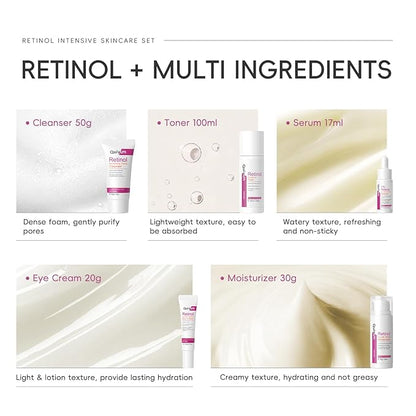 Retinol Skin Care Set, 5 In 1 Skincare Gift with Retinol Serum, Moisturizer, Eye Cream, Cleanser, Toner, Anti Aging Skincare Kit for Women, Mother Day Gifts