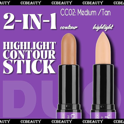 CCbeauty 2-IN-1 Matte Contour Stick Makeup,Cream Dual Highlighter & Waterproof