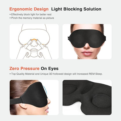 Sleep Eye Mask for Men Women 3D Contoured Cup, Concave Molded, Block Out Light, Molded Soft Comfort Eye Shade with Adjustable Strap (Purple, 2 Count (Pack of 1))