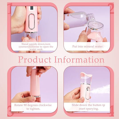 2 Pieces Handy Nano Mist Sprayer with Skin Analyzer Moisture Tester Portable Nano Facial Mister Face Steamer Atomization Mini Eyelash Extensions USB Rechargeable Moisturizing & Hydration for Skin Care