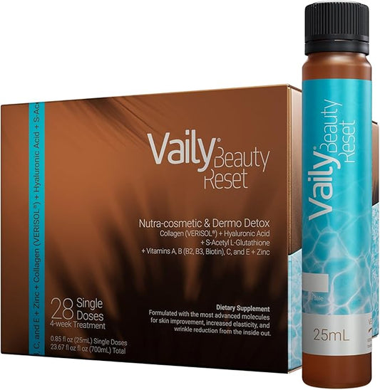 Beauty Reset for Dermo-Detox - Liquid Collagen Supplement Drink for Women & Men with Hyaluronic Acid, L-Glutathione, Biotin, Vitamins and Zinc for Skin to Combat Cellulite & Wrinkles - 23.67 Fl oz