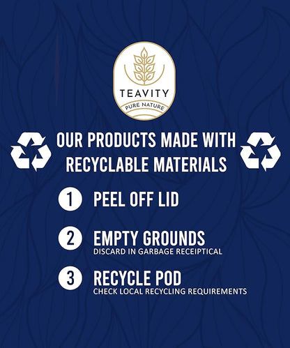 Organic Tea Pods with Moringa, Pepeppermint, Holy Basil & Turmeric - Naturally Decaf Tea - Mental Focus by Teavity (12 Tea Pods)