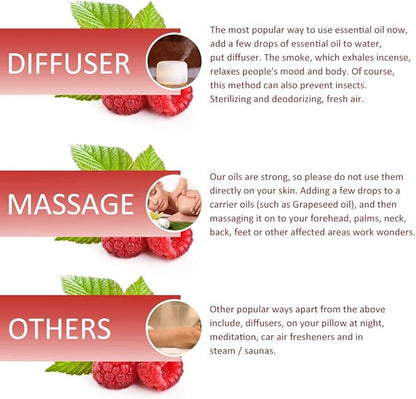 Raspberry Essential Oil, 100% Pure Organic Natural Aromatherapy Raspberry Oil for Diffuser, Massage, Yoga, Meditation, Bath, Skin Care (10ml)