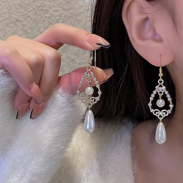 Vintage Crystal Pearl Drop Earrings Teardrop