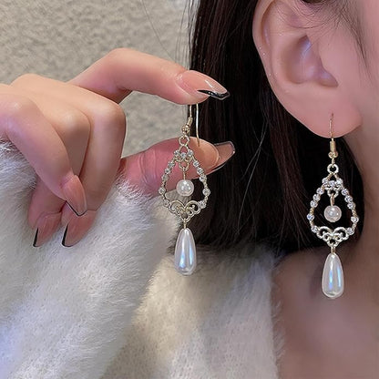 Vintage Crystal Pearl Drop Earrings Teardrop