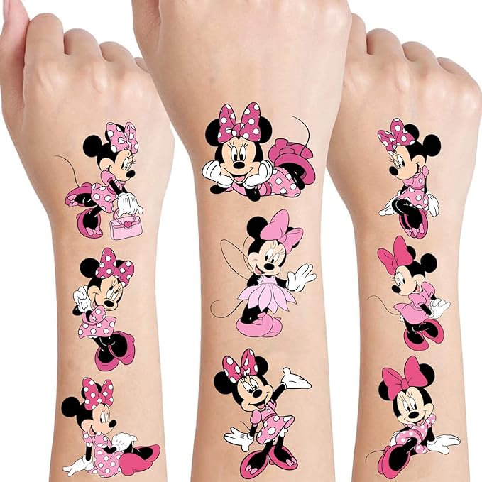 Minnie Birthday Party Supplies, 34Pcs Temporary Tattoos Party Party Decoration