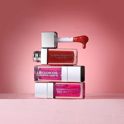 2 PCS Plumping Lip Glow Oil(CHERRY), Clear Tinted Lip Gloss Set, Moisturize Nourish and Enhance Your Lips with a Natural Long-Lasting Shine - Perfect for Any Occasion